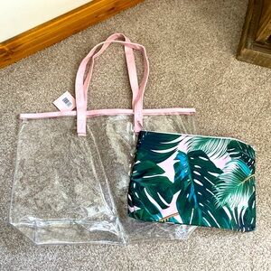 Ulta Beauty Beach Clear Tote Bag with Palm Leaves Zippered Travel Bag NEW!